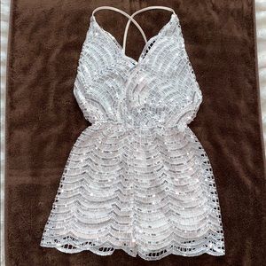 NWT Lilac Shade silver sequined romper, size Small
